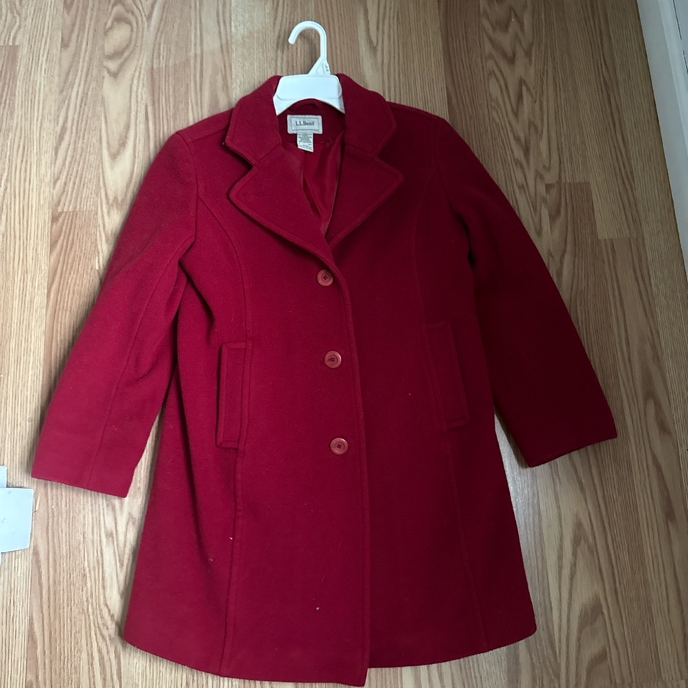 L.L. Bean Women's Red Wool Pea Coat with Notched Lapel